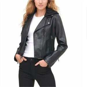Levi's® Womens Faux Leather Hooded Motorcycle Jacket